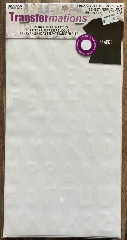 TransferMations Iron-On Flocked Letters in White 1 Inch tall