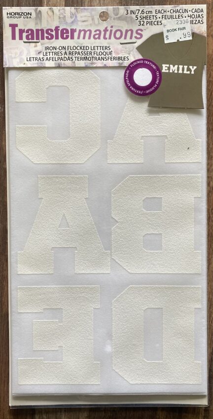 TransferMations Iron-On Flocked Letters in White 3 Inch Tall