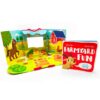 View of farm scene unfolded with Farmyard Fun book