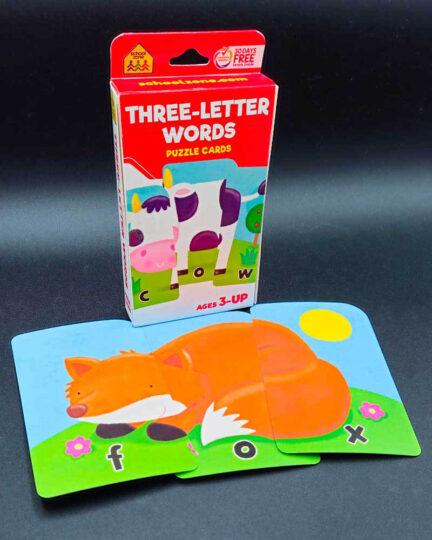Three-Letter Words Puzzle Cards set with cards placed in front that show a fox.
